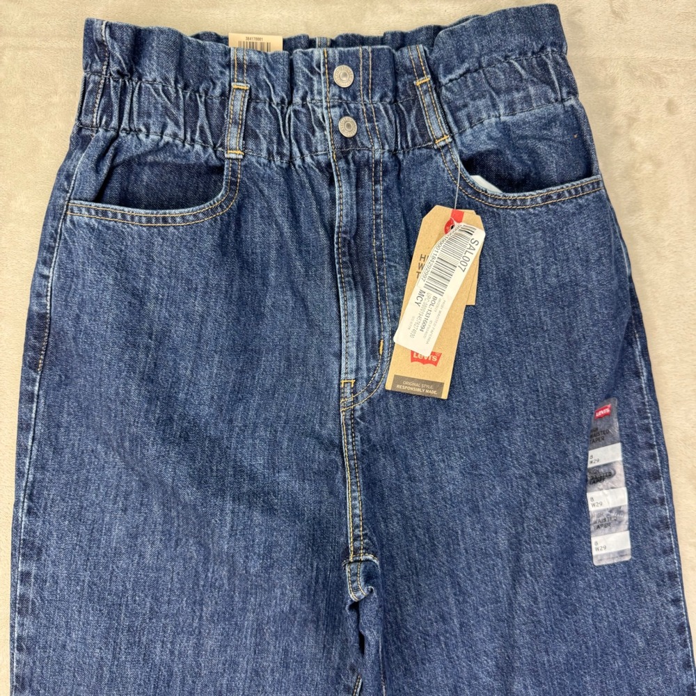 Levis High Waisted Taper Jeans Womens 8 29x27 Blue Paperbag Relaxed Retro Denim
